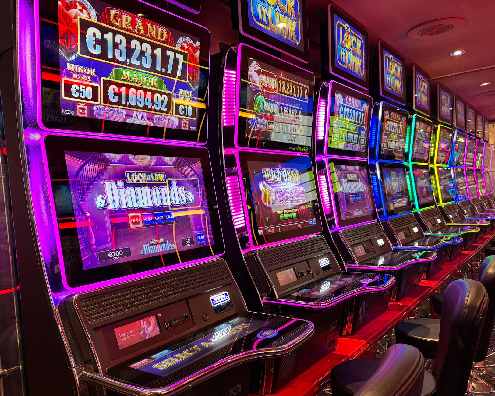 Colorful slot machines with jackpot displays at a top US online casino